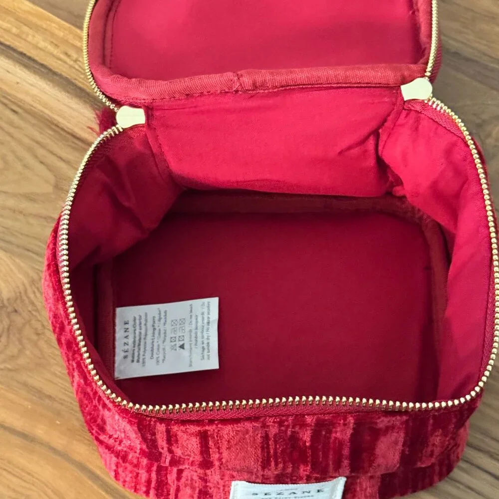 Sezane Lifestyle Crimson Velvet Vanity Case with Tassel and soft handle